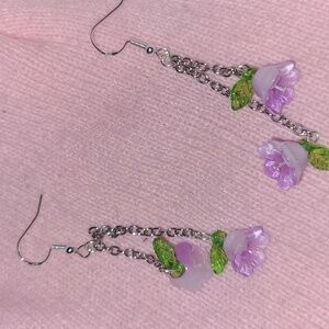 Silver purple flower earrings
